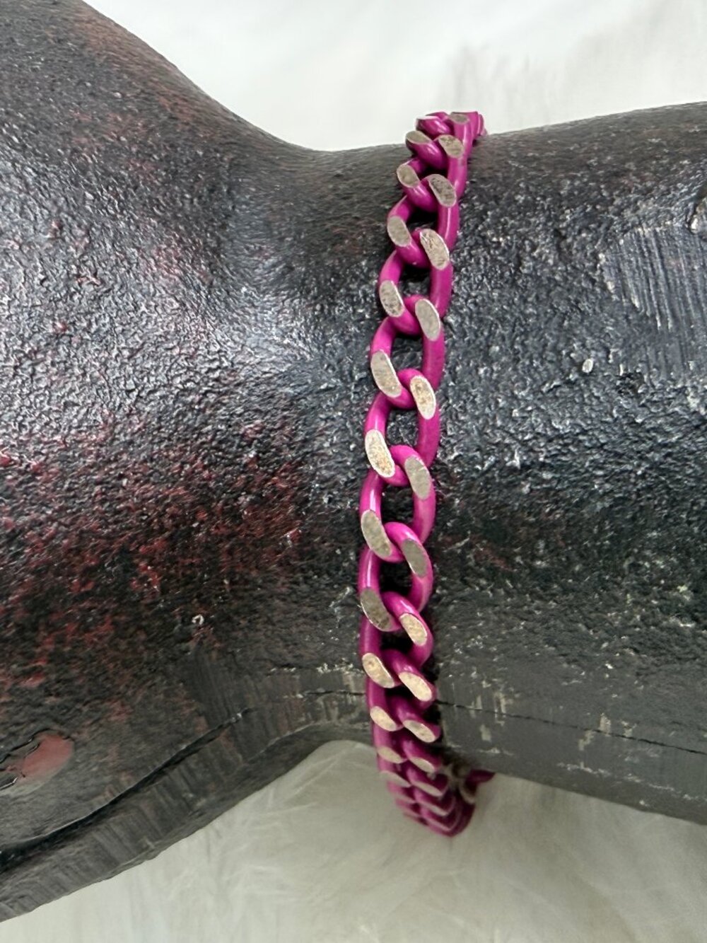 Purple Magenta Sterling Silver Curb Chain Bracelet 7"